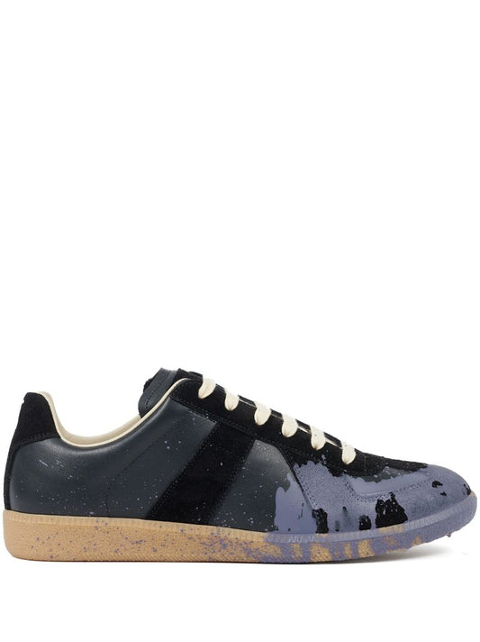 Black Paint Replica Leather Sneakers
