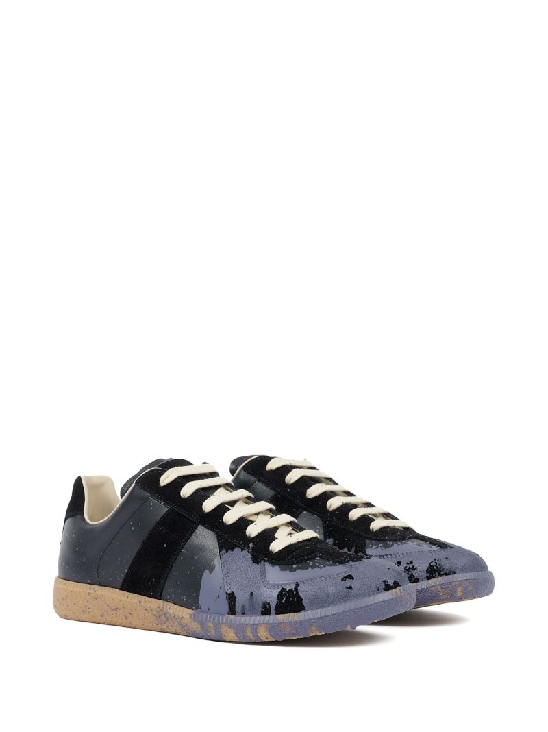 Black Paint Replica Leather Sneakers