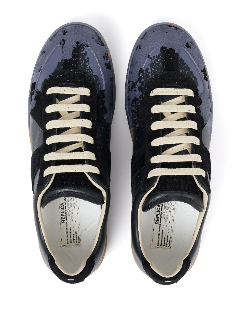 Black Paint Replica Leather Sneakers
