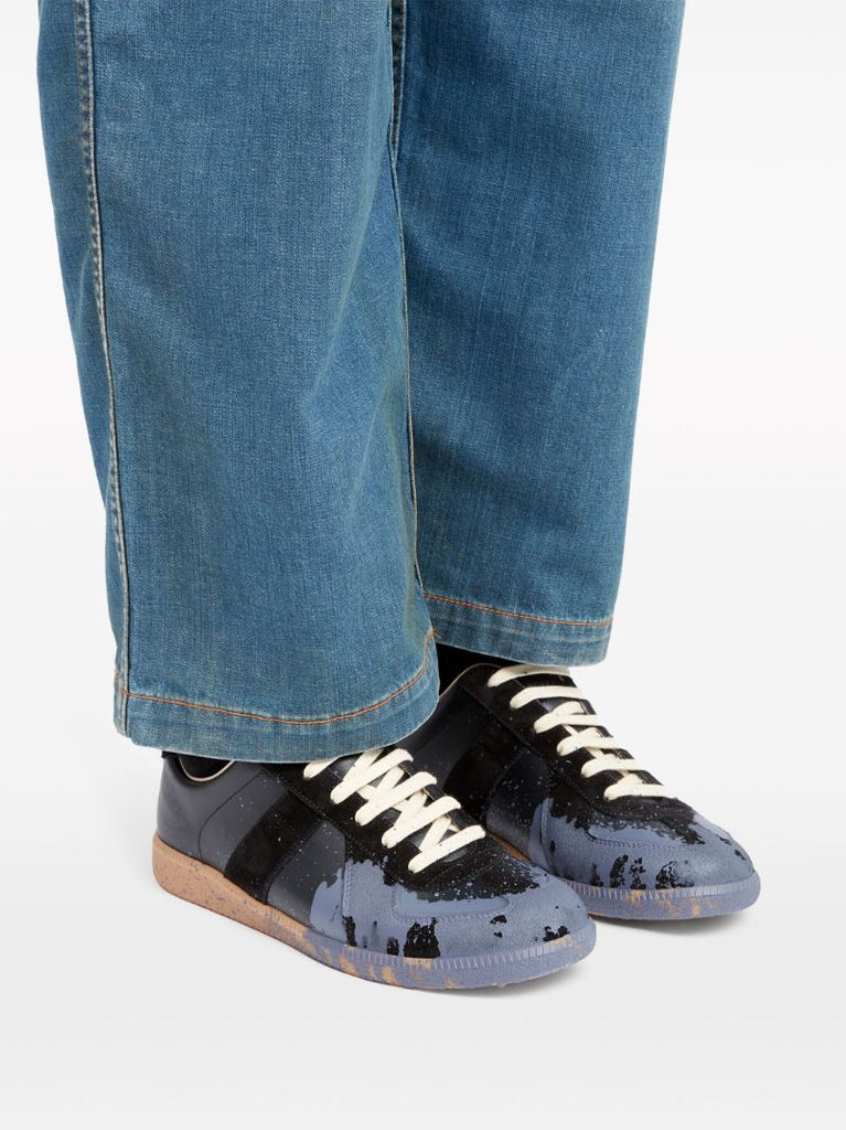 Black Paint Replica Leather Sneakers