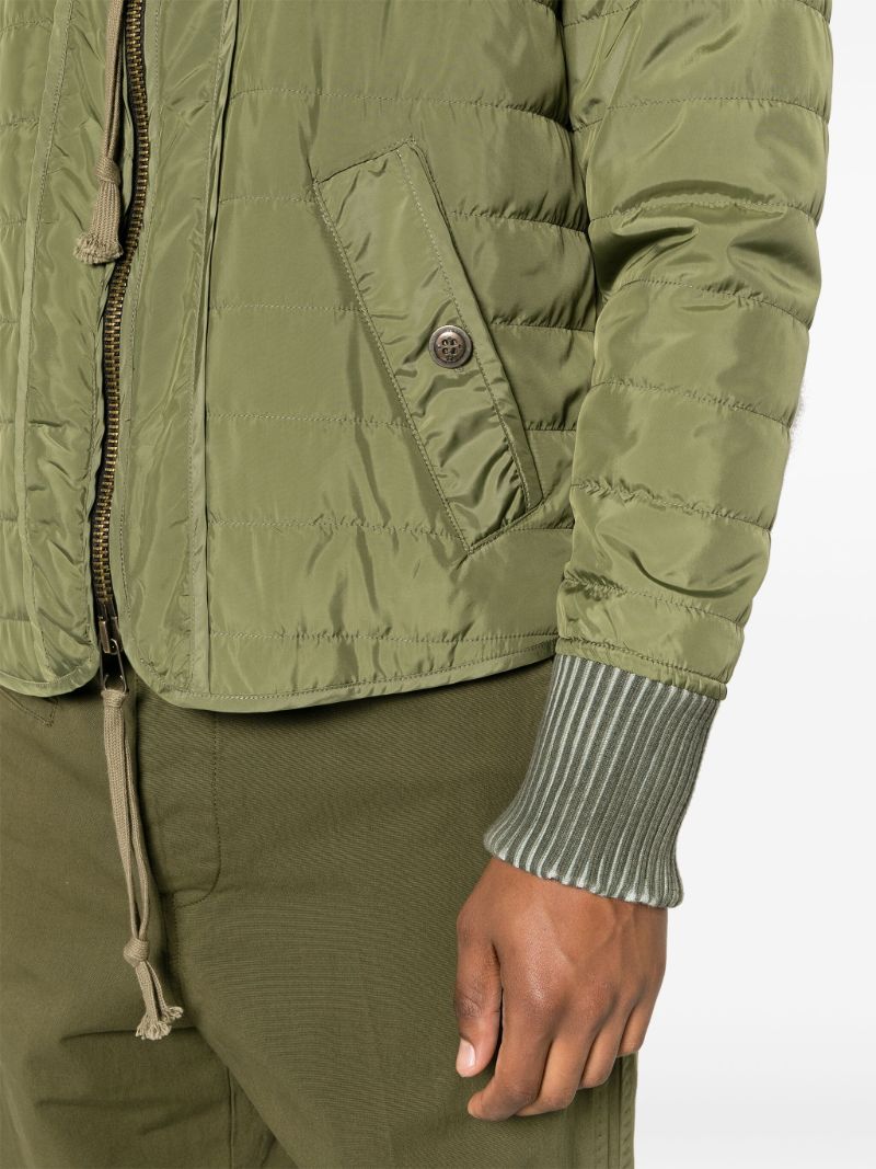 Green Army V-neck Quilted Jacket