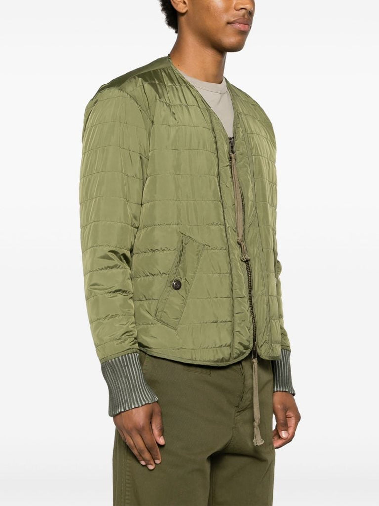 Green Army V-neck Quilted Jacket