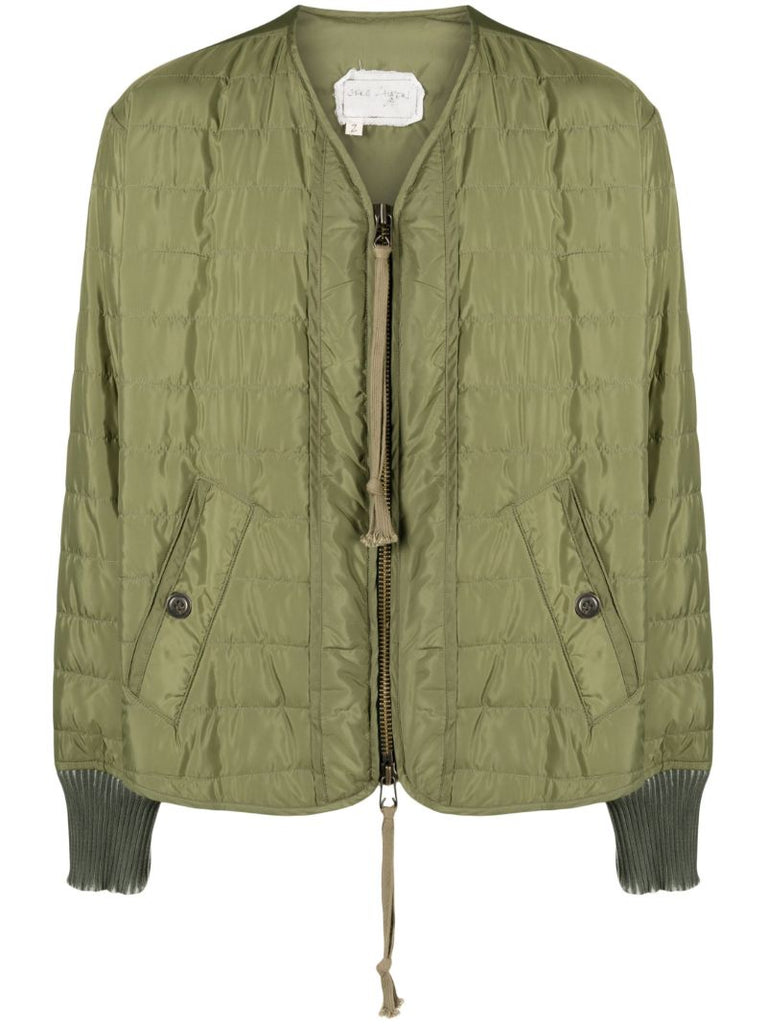 Green Army V-neck Quilted Jacket