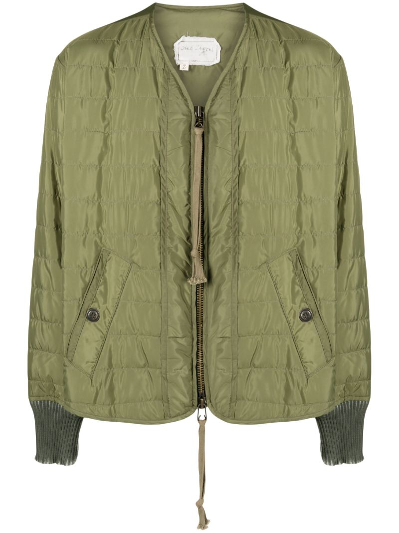 Green Army V-neck Quilted Jacket