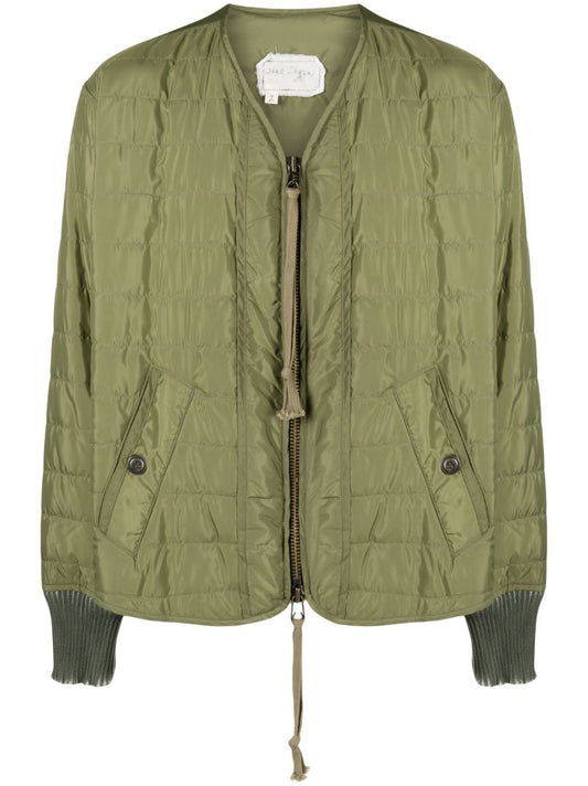Green Army V-neck Quilted Jacket