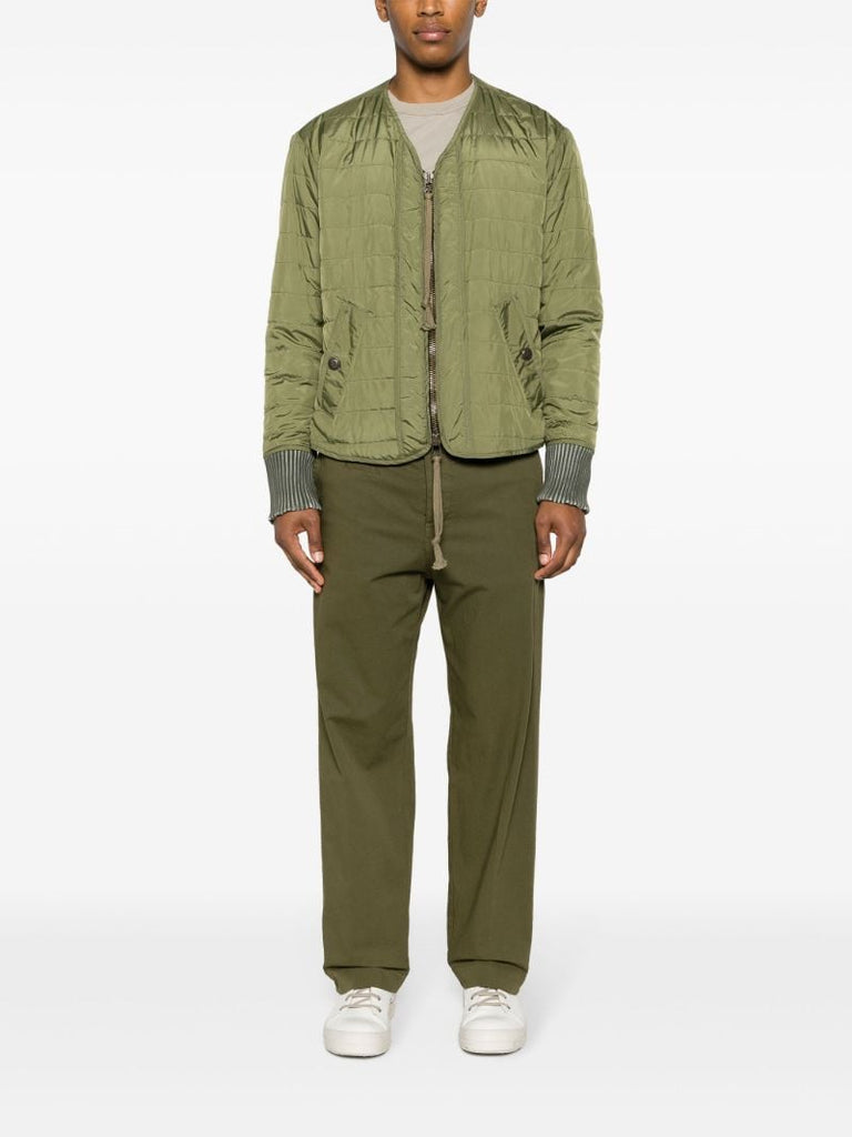 Green Army V-neck Quilted Jacket
