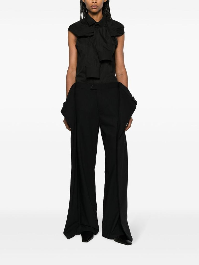Black Layered Wool Trousers