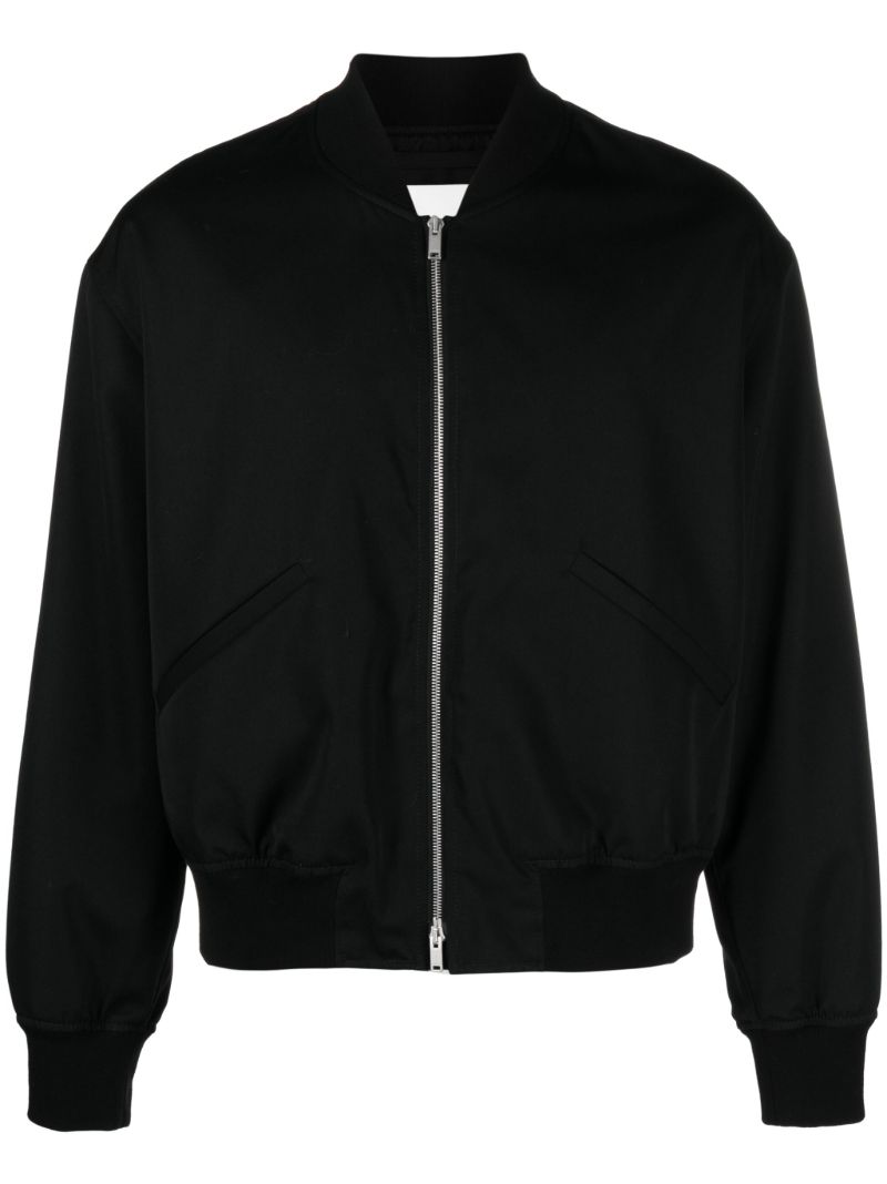 Black Zip-up Wool Bomber Jacket
