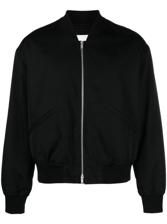 Black Zip-up Wool Bomber Jacket