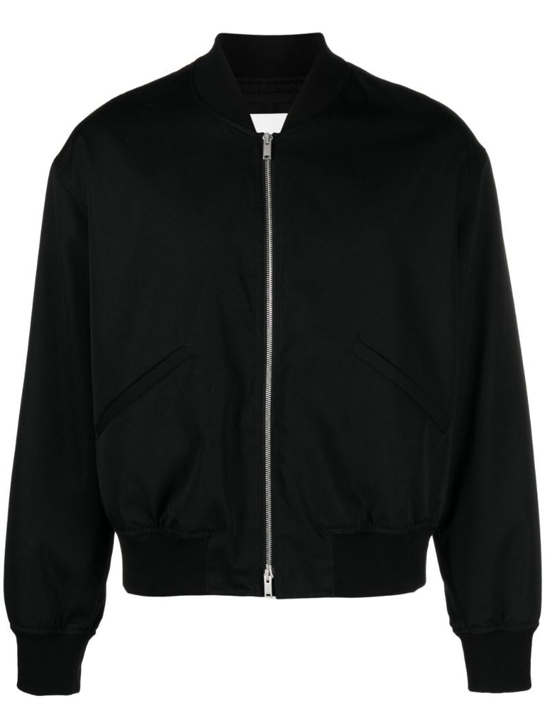 Black Zip-up Wool Bomber Jacket