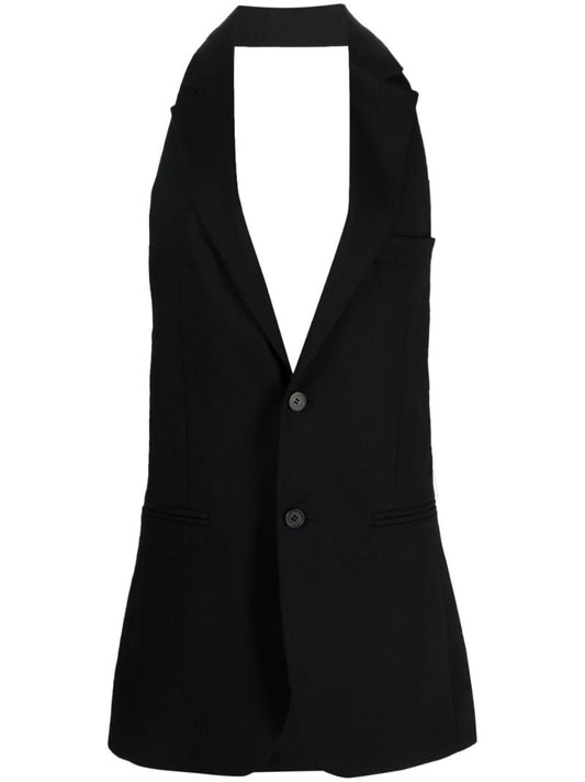 Black Open-back Wool Waistcoat