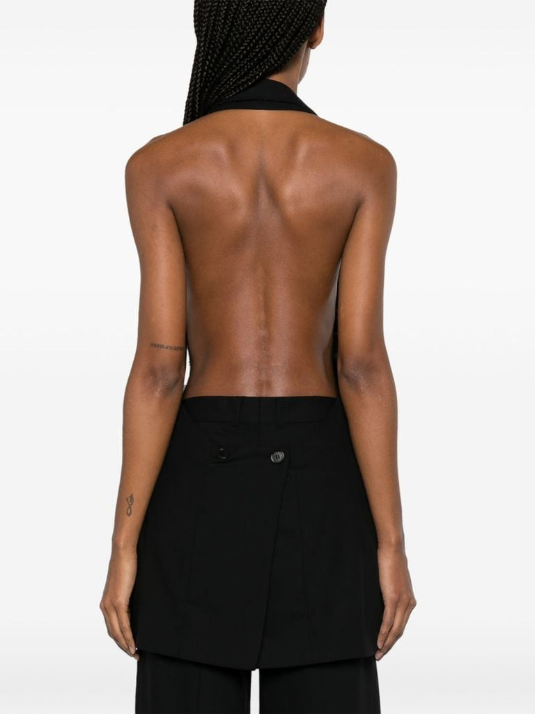 Black Open-back Wool Waistcoat