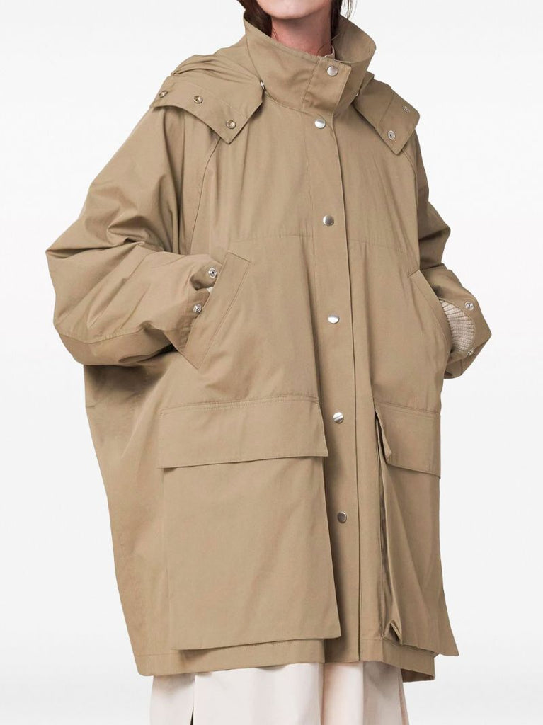 Neutral Gabardine Hooded Cape