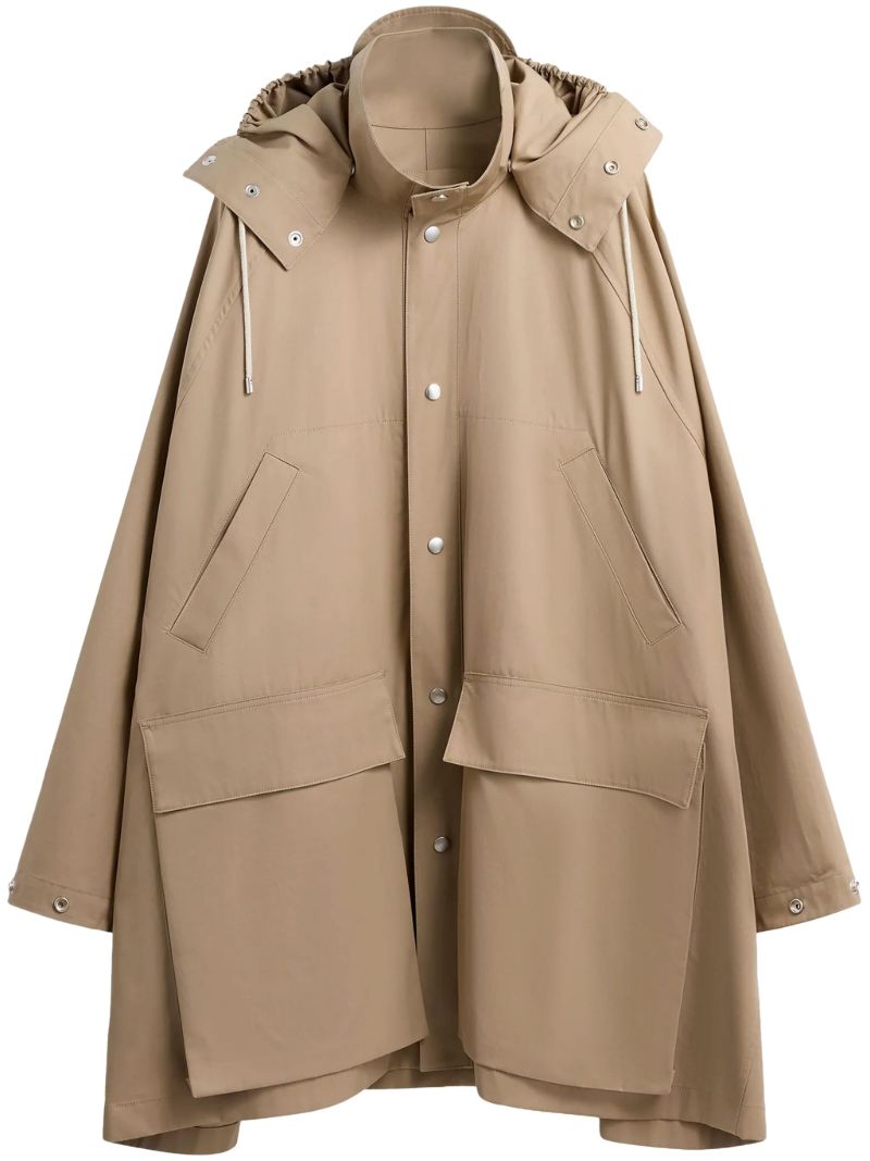 Neutral Gabardine Hooded Cape