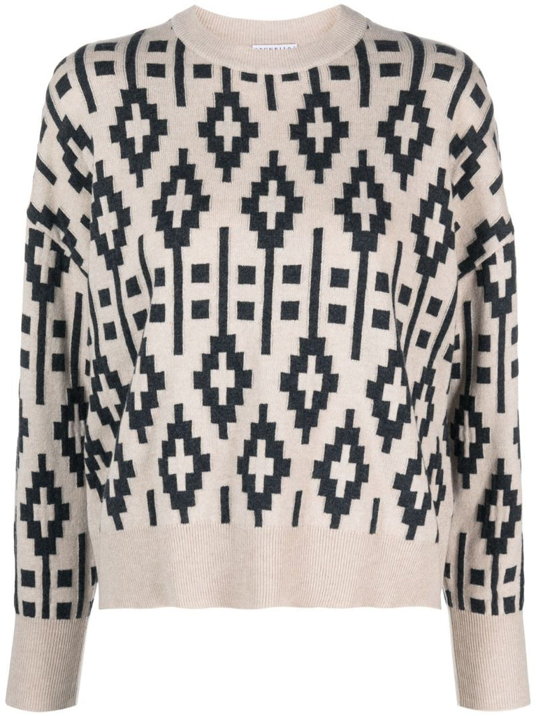 Neutral Geometric-jacquard Sweater