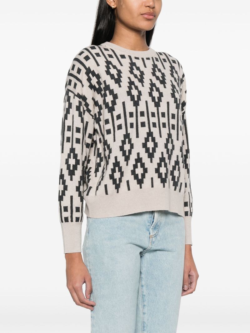 Neutral Geometric-jacquard Sweater