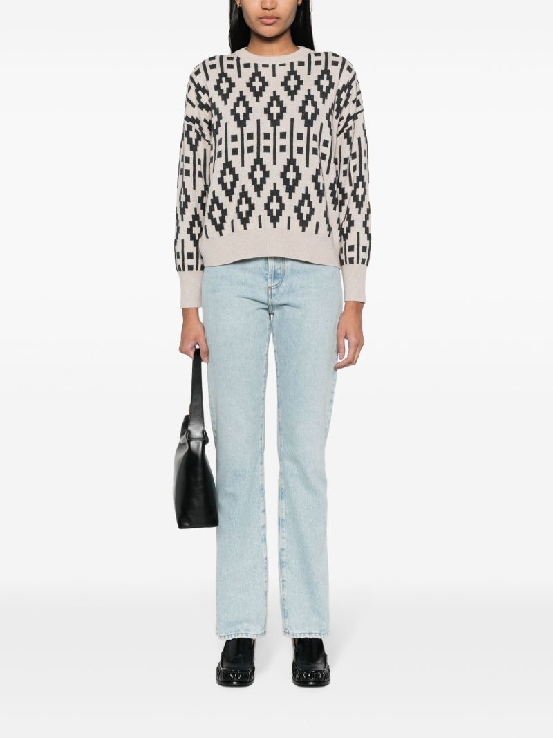 Neutral Geometric-jacquard Sweater