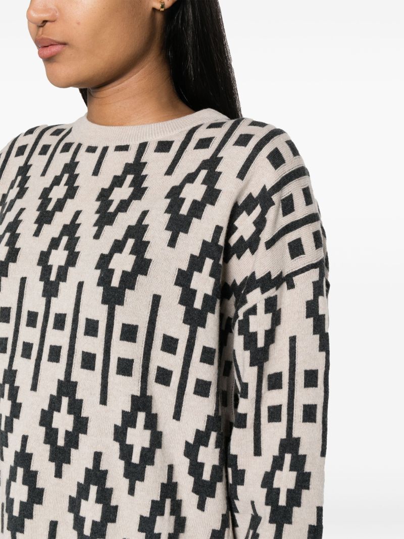 Neutral Geometric-jacquard Sweater