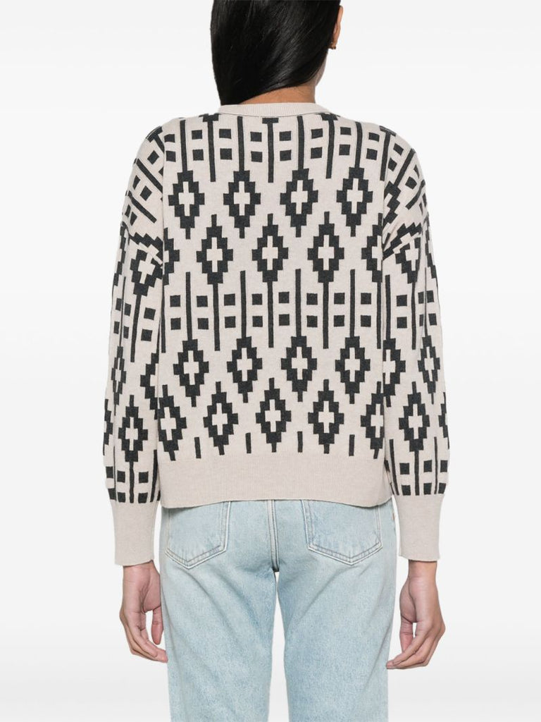Neutral Geometric-jacquard Sweater