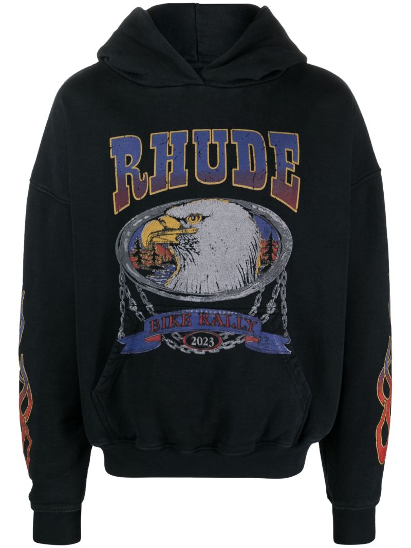 Black Screaming Eagle-print Cotton Hoodie