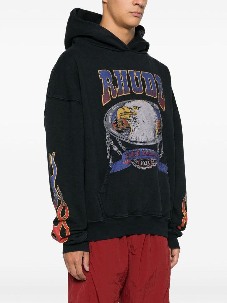 Black Screaming Eagle-print Cotton Hoodie