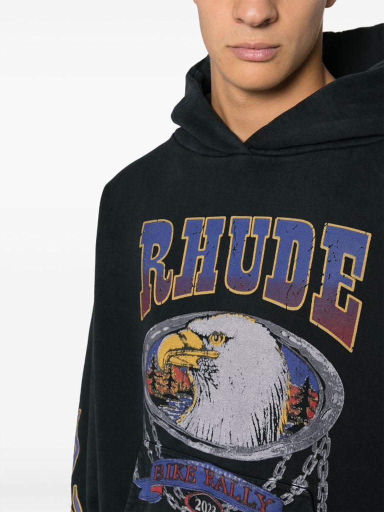 Black Screaming Eagle-print Cotton Hoodie