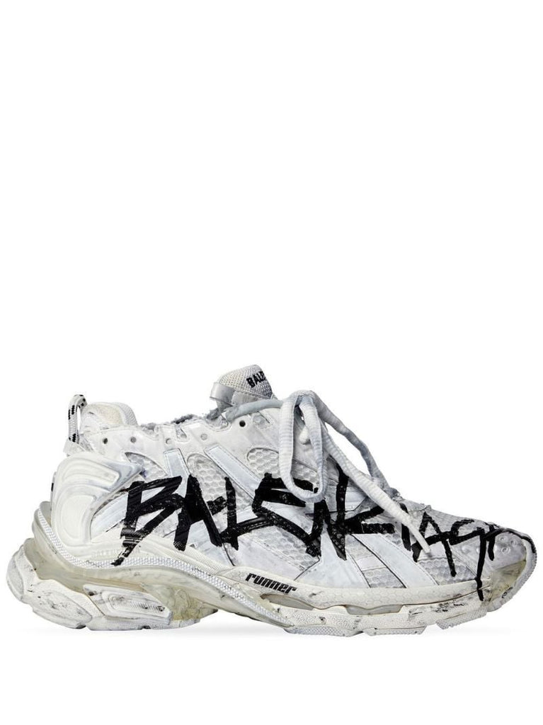 White Graffiti Runner Low Top Sneakers