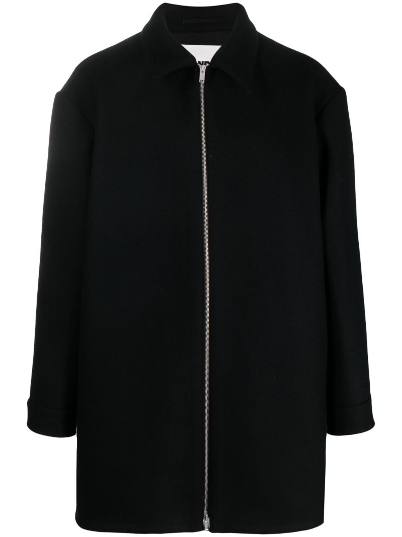 Black Zip-up Wool Coat