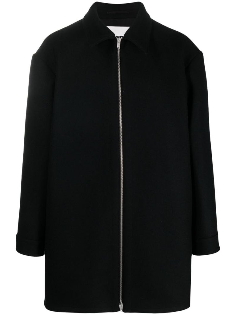 Black Zip-up Wool Coat