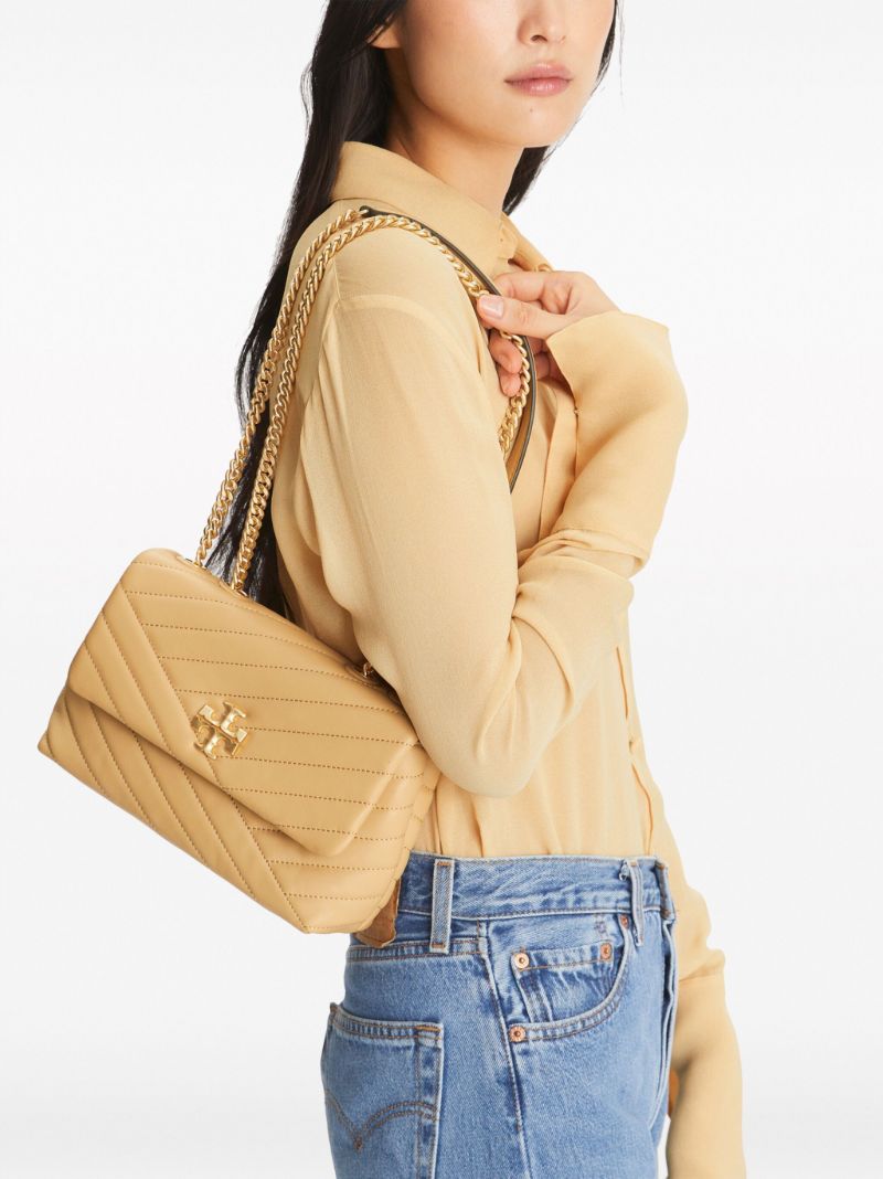 Beige Kira Small Chevron Leather Shoulder Bag