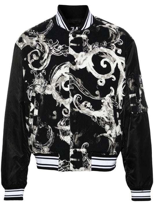 Black Watercolour Barocco Bomber Jacket