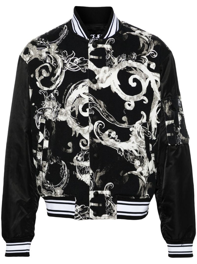 Black Watercolour Barocco Bomber Jacket