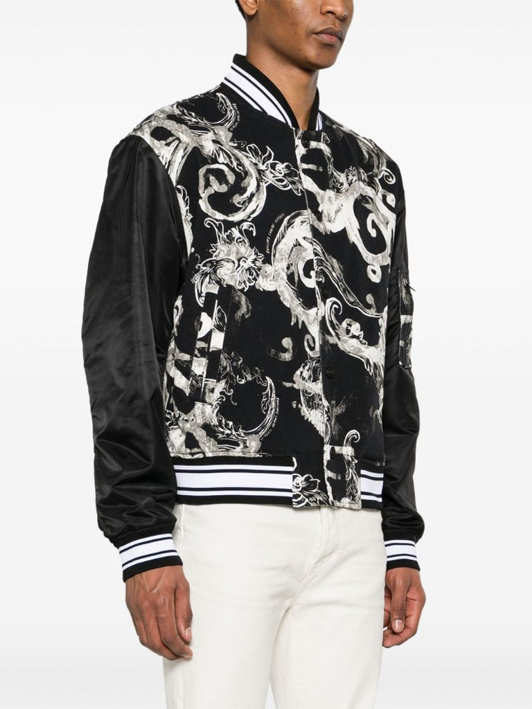 Black Watercolour Barocco Bomber Jacket