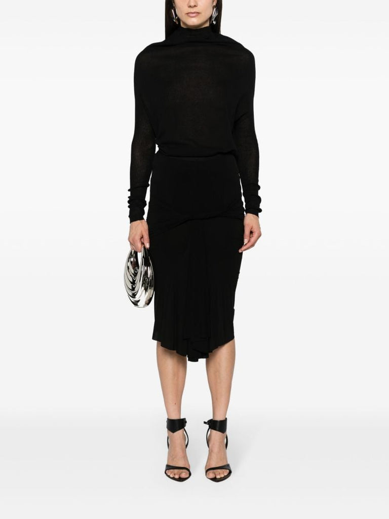 Black Draped Detail Pencil Skirt