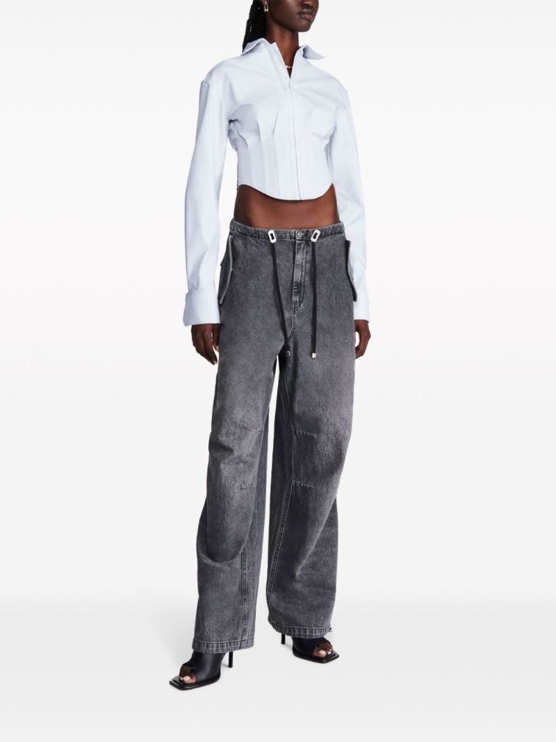Blue Tuxedo Corset Cropped Shirt