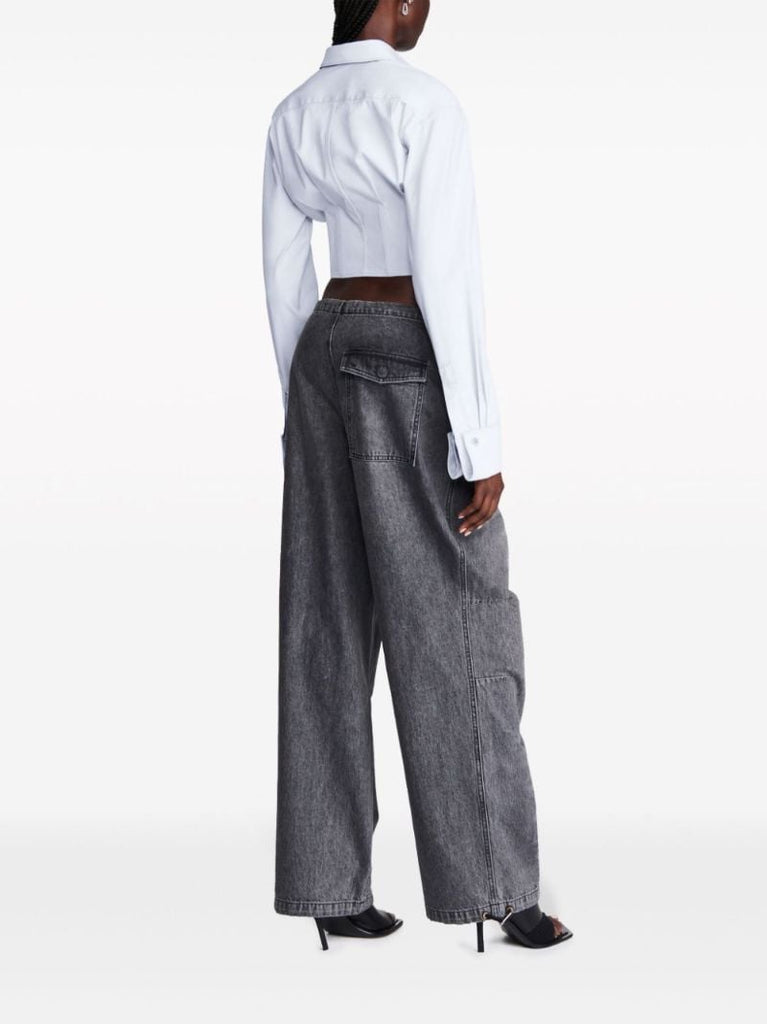 Blue Tuxedo Corset Cropped Shirt