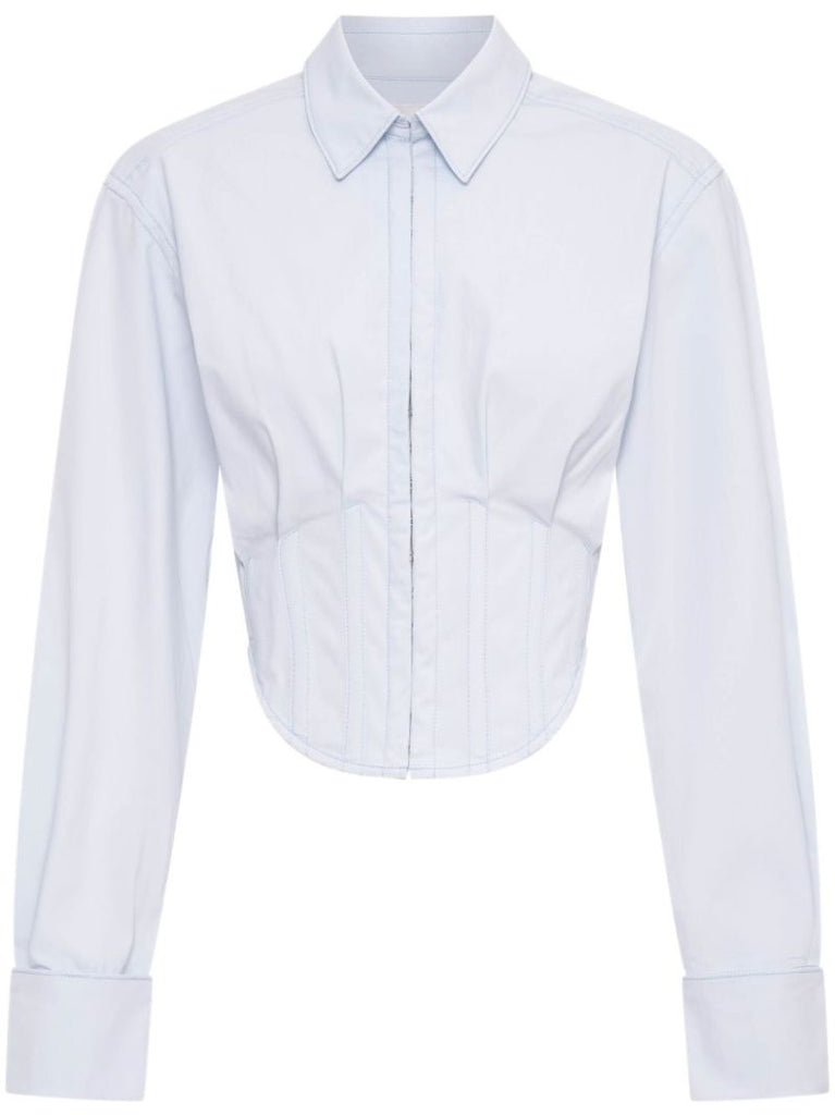 Blue Tuxedo Corset Cropped Shirt