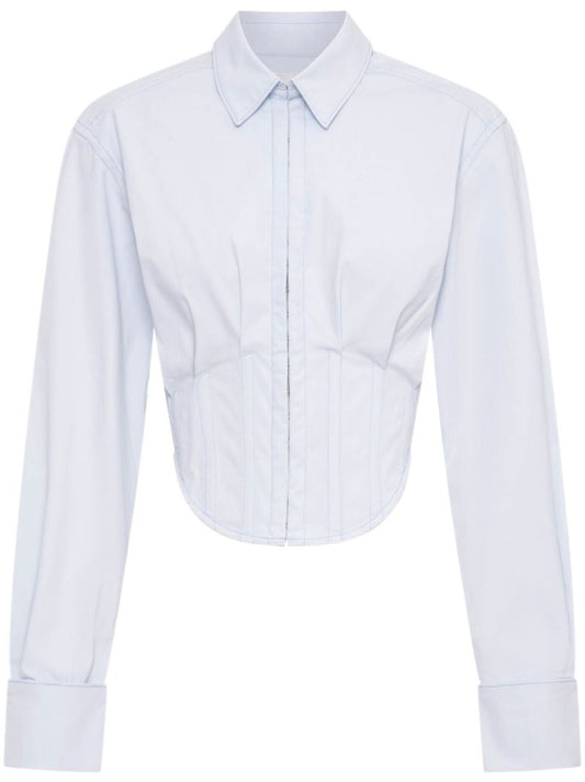 Blue Tuxedo Corset Cropped Shirt
