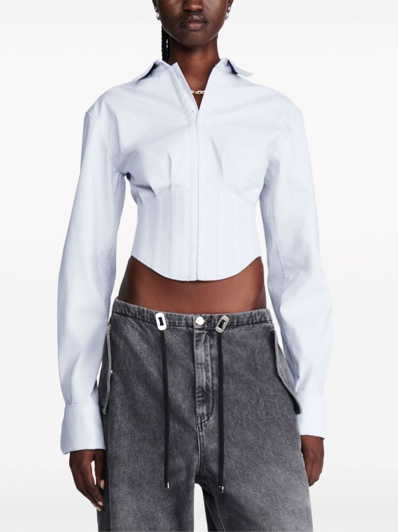 Blue Tuxedo Corset Cropped Shirt