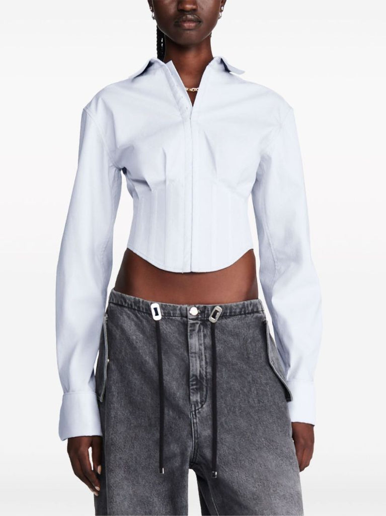 Blue Tuxedo Corset Cropped Shirt