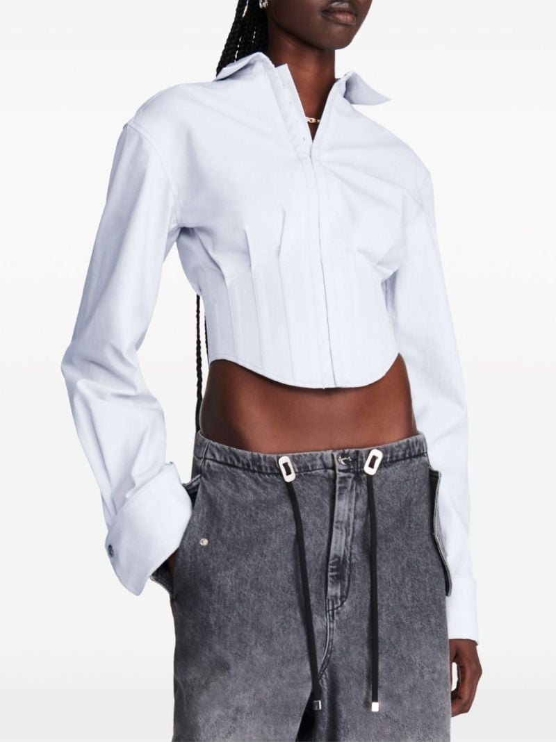 Blue Tuxedo Corset Cropped Shirt
