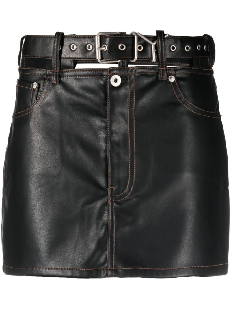 Black Y-belt Faux Leather Mini Skirt