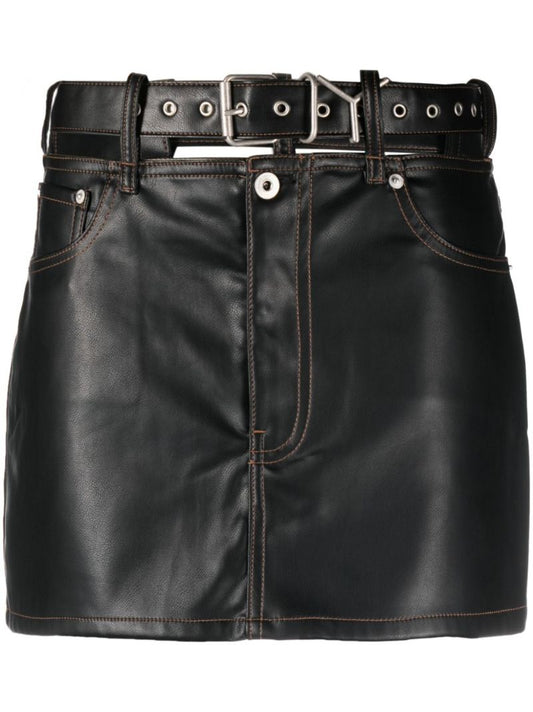 Black Y-belt Faux Leather Mini Skirt