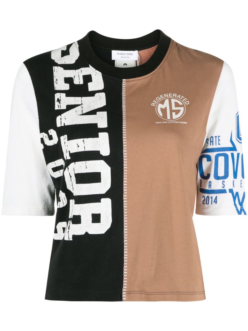 Brown Regenerated Patchwork-print T-shirt