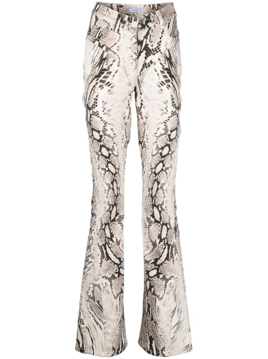 Neutral Snakeskin-effect Flared Jeans
