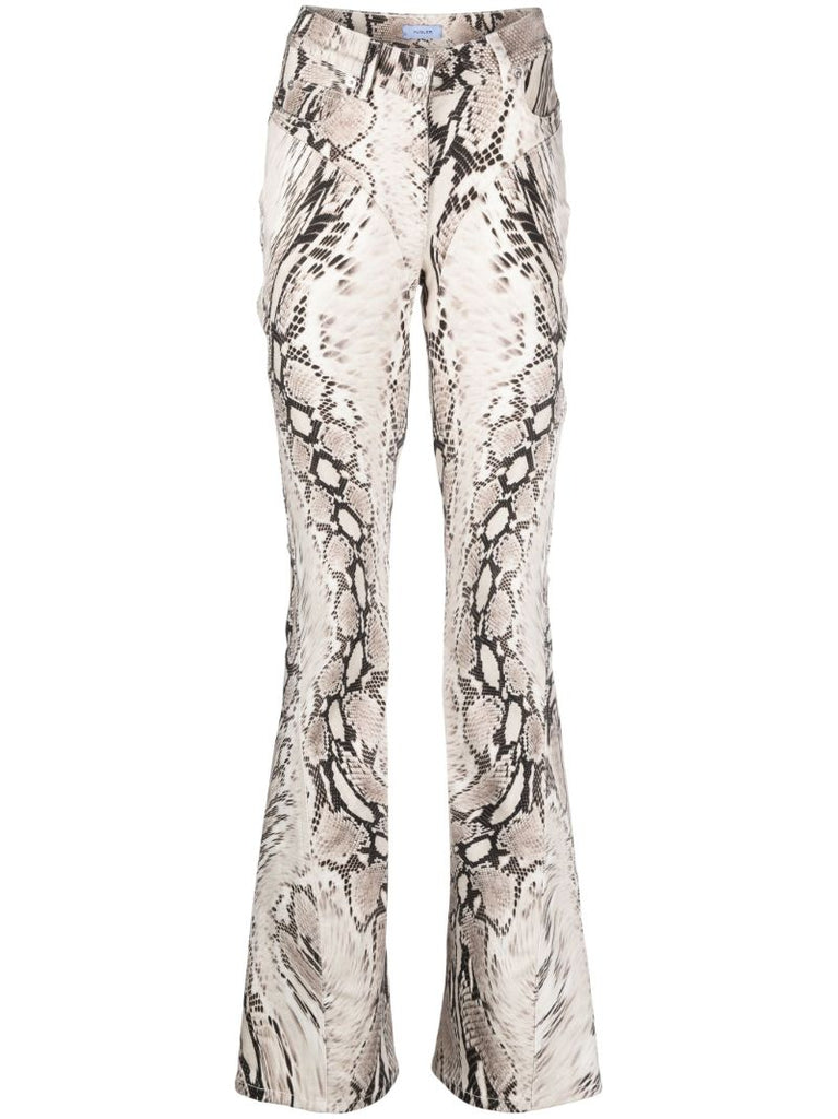 Neutral Snakeskin-effect Flared Jeans