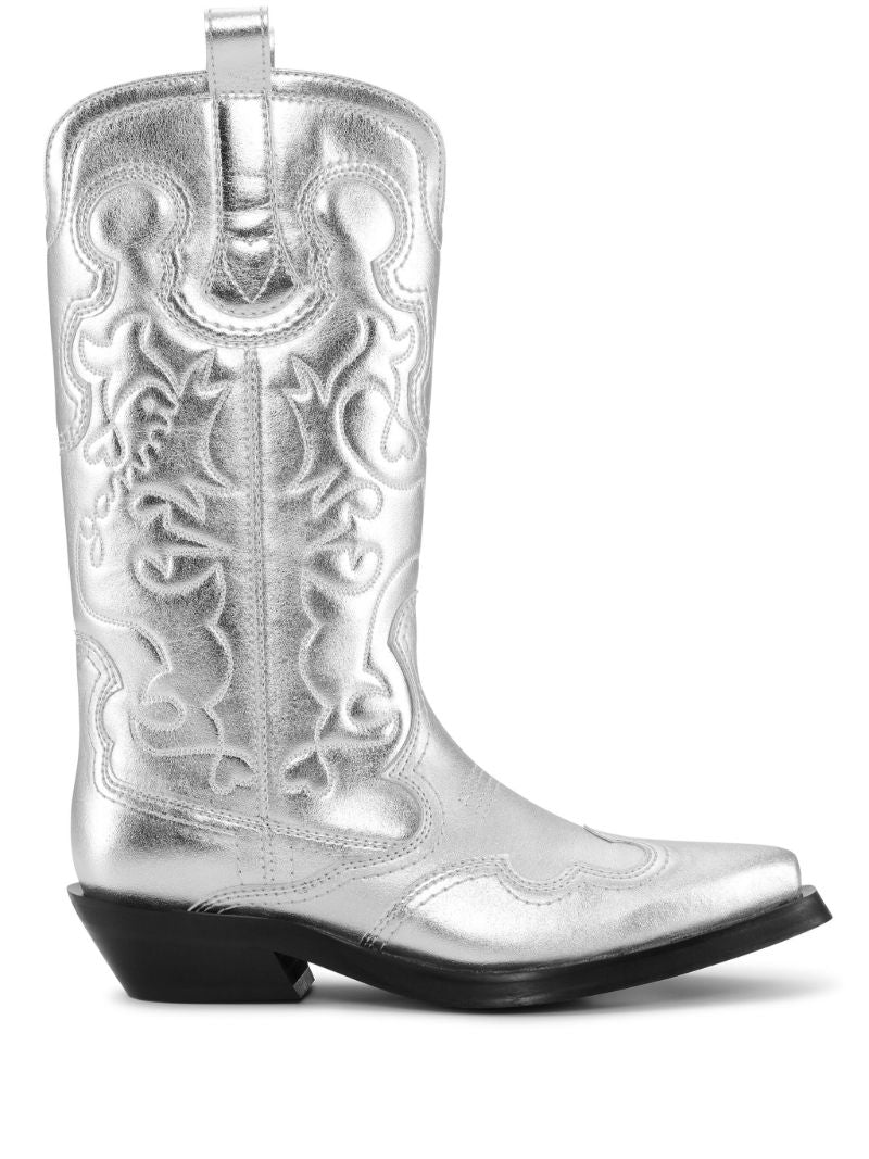 Silver Faux-leather Western Boots