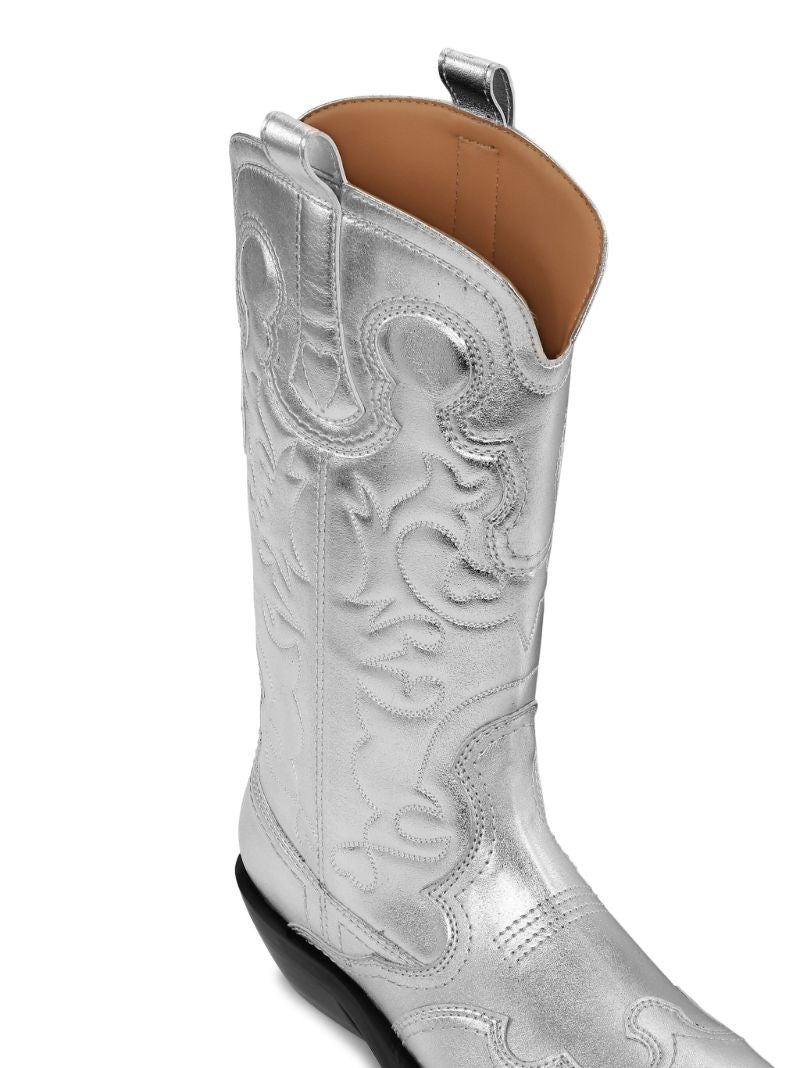 Silver Faux-leather Western Boots
