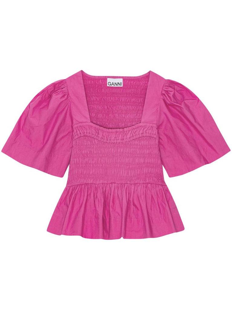 Pink Shirred Peplum Blouse