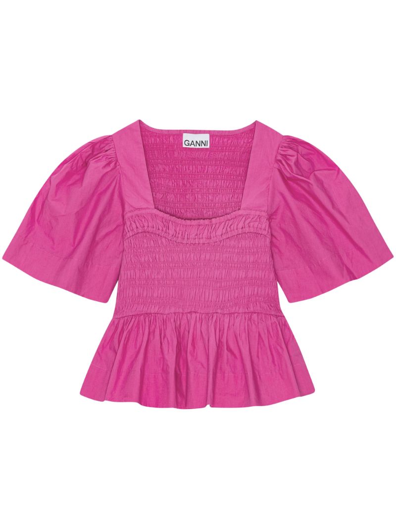 Pink Shirred Peplum Blouse